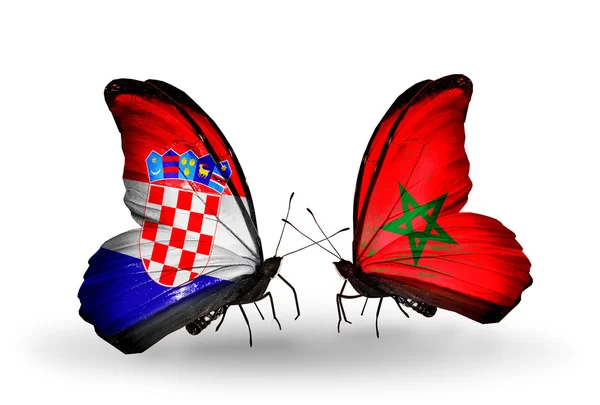 Butterflies with  Croatia and Morocco flags — Stock Photo, Image