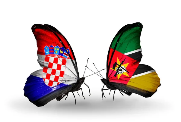 Butterflies with Croatia and Mozambique flags — Stock Photo, Image
