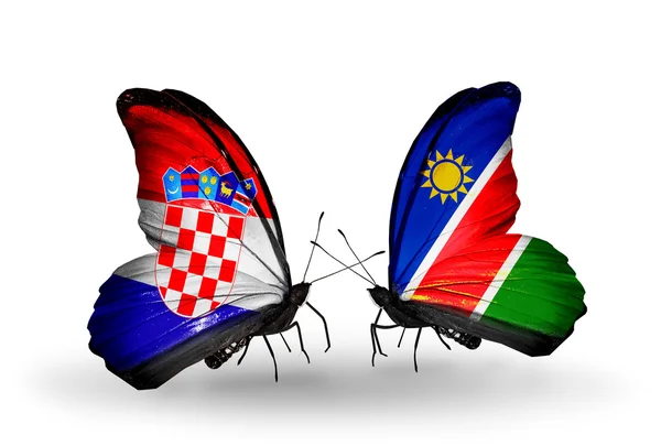 Butterflies with Croatia and Namibia flags — Stock Photo, Image