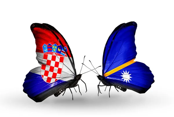 Butterflies with Croatia and Nauru flags — Stock Photo, Image