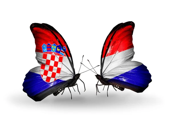 Butterflies with Croatia and Holland flags — Stock Photo, Image