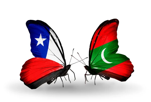 Papillons avec drapeaux du Chili et des Maldives — Photo