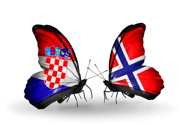 Butterflies with Croatia and Norway flags — Stock Photo, Image