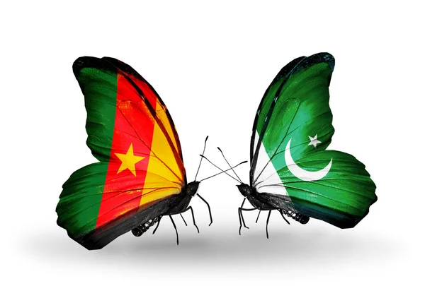 Бабочки с флагами Камеруна и Пакистана — стоковое фото
