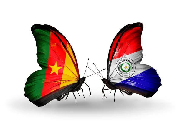 Papillons avec drapeaux Cameroun et Paraguay — Photo