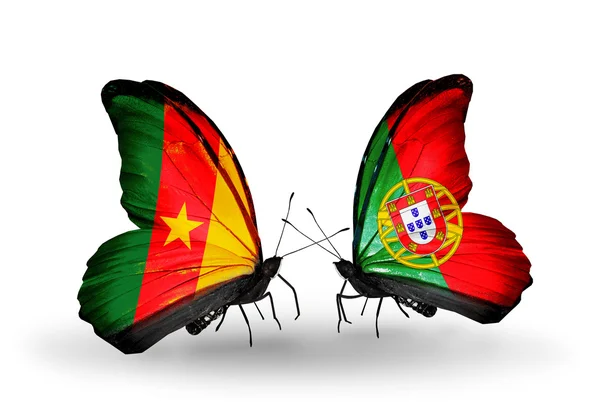 Butterflies with Cameroon and Portugal flags — Stock Photo, Image