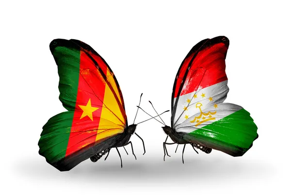 Butterflies with Cameroon and Tajikistan flags — Stock Photo, Image