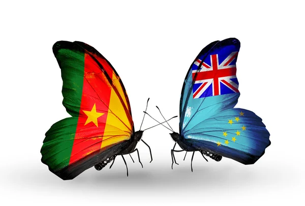 Butterflies with Cameroon and Tuvalu flags — Stock Photo, Image