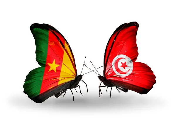 Vlinders met Kameroen en Tunesië vlaggen — Stockfoto
