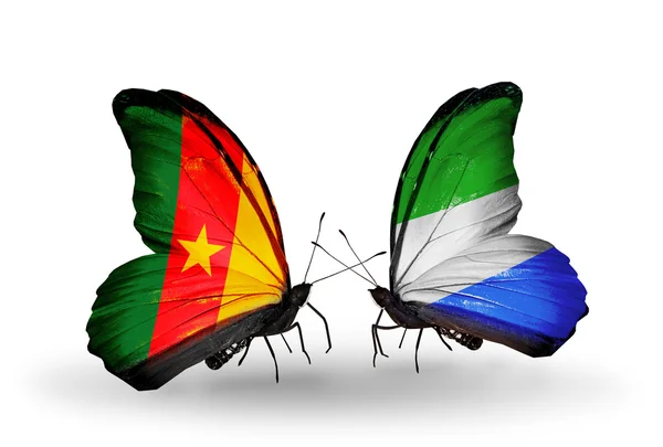 Бабочки с флагами Камеруна и Сьерра-Леоне — стоковое фото