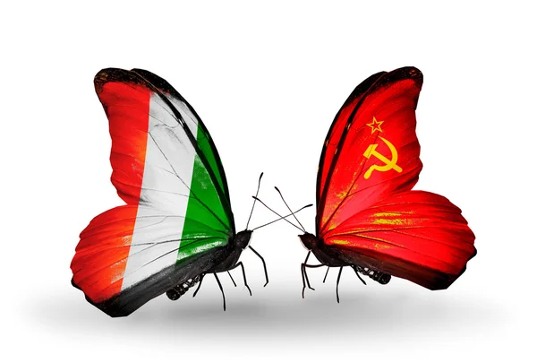 Mariposas con Cote Divoire y banderas de la Unión Soviética —  Fotos de Stock