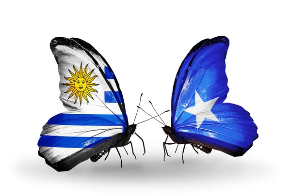 Butterflies with Uruguay and Somalia flags — Stock Photo, Image