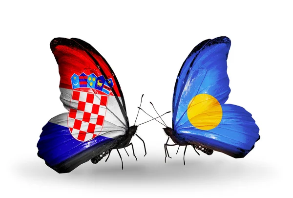 Butterflies with Croatia and Palau flags — Stock Photo, Image