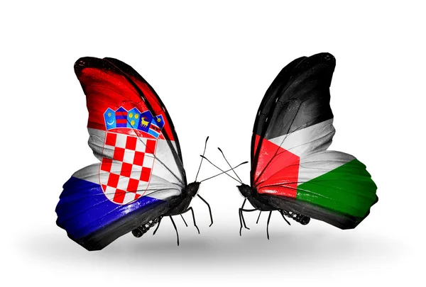 Butterflies with Croatia and Palestine flags — Stock Photo, Image