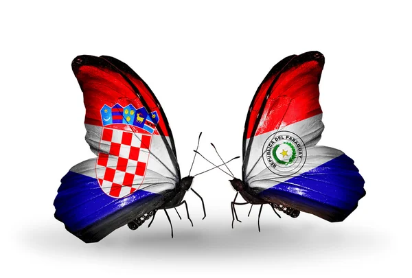 Butterflies with Croatia and Paraguay flags — Stock Photo, Image