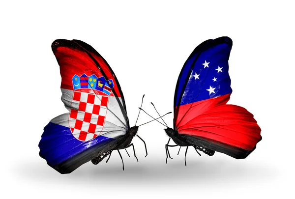 蝴蝶与克罗地亚和萨摩亚国旗 — 图库照片