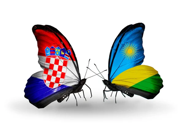 Butterflies with Croatia and Rwanda flags — Stock Photo, Image