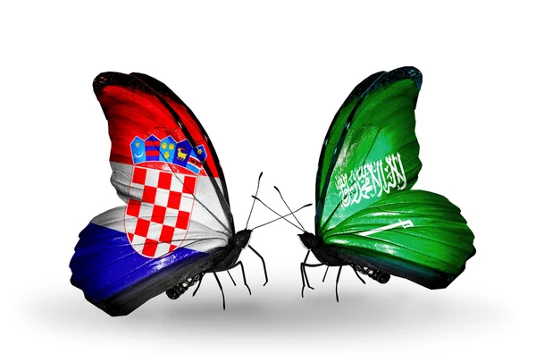 蝴蝶与克罗地亚和沙特阿拉伯的国旗 — 图库照片