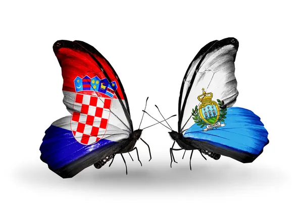 Motýli s příznaky Chorvatsko a san marino — Stock fotografie
