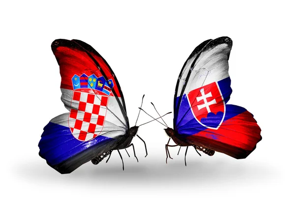 Butterflies with Croatia and Slovakia flags — Stock Photo, Image