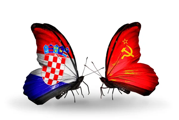 Butterflies with Croatia and Soviet Union flags — Stock Photo, Image