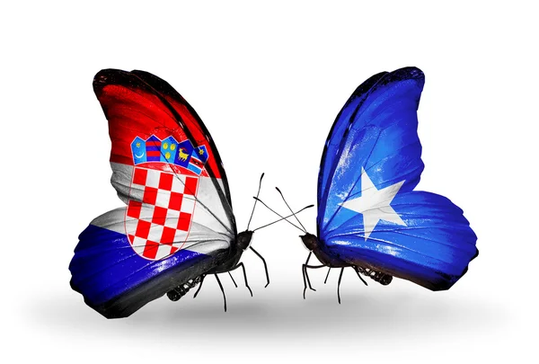 Butterflies with Croatia and Somalia flags — Stock Photo, Image