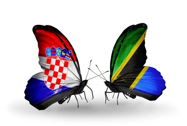 Butterflies with Croatia and Tanzania flags — Stock Photo, Image