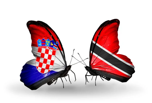 クロアチア、トリニダード ・ トバゴの旗で蝶 — ストック写真