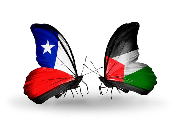 チリとパレスチナ フラグと蝶 — ストック写真