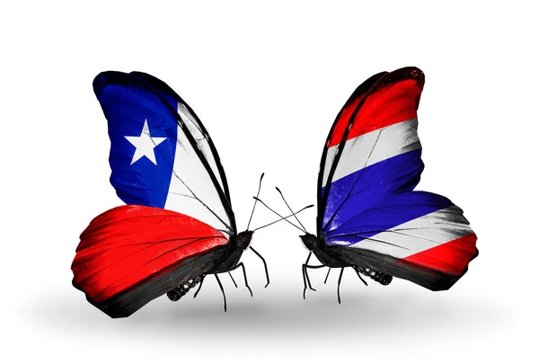 Butterflies with Chile and Thailand flags — Stock Photo, Image