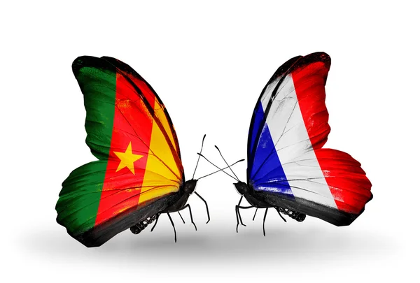 Butterflies with Cameroon and France flags — Stock Photo, Image