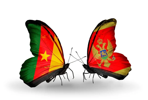 Butterflies with Cameroon and Montenegro flags — Stock Photo, Image