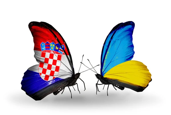 Butterflies with Croatia and Ukraine flags — Stock Photo, Image