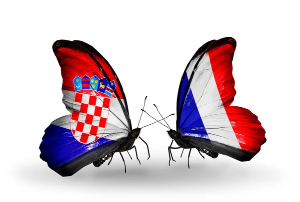 Butterflies with Croatia and France flags — Stock Photo, Image