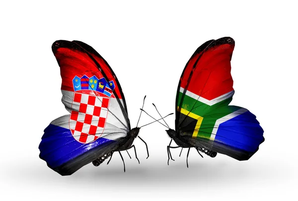 Butterflies with Croatia and South Africa flags — Stock Photo, Image