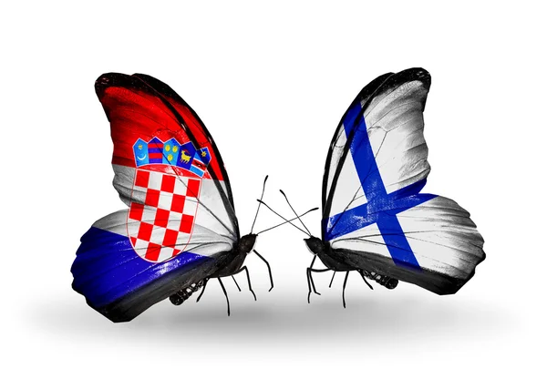 Butterflies with Croatia and  Finland flags — Stock Photo, Image