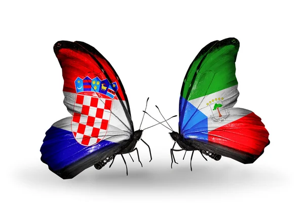 Butterflies with Croatia and Equatorial Guinea flags — Stock Photo, Image