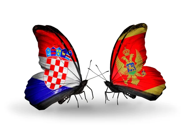 Butterflies with Croatia and Montenegro flags — Stock Photo, Image