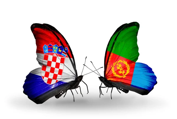Butterflies with Croatia and Eritrea flags — Stock Photo, Image