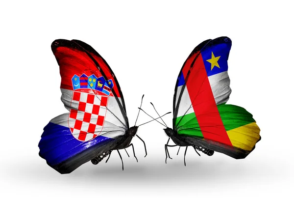 クロアチアと中央アフリカ共和国の旗で蝶 — ストック写真