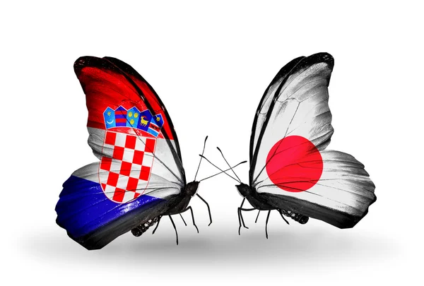 Butterflies with Croatia and Japan flags — Stock Photo, Image