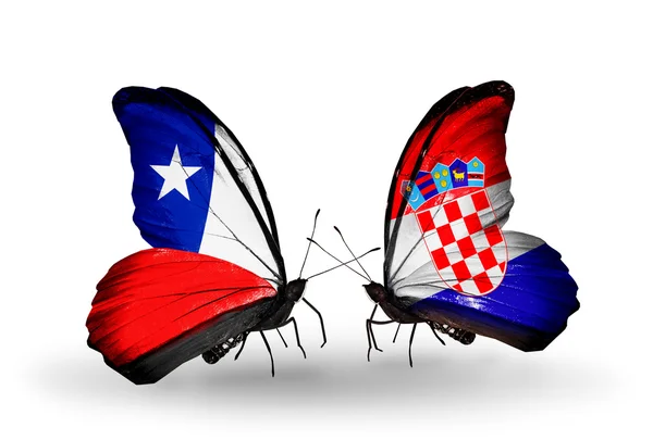 चिली आणि क्रोएशिया ध्वज सह फुलपाखरू — स्टॉक फोटो, इमेज