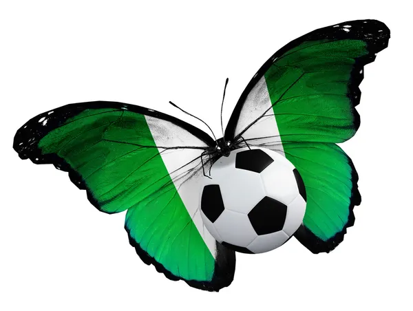 Mariposa con bandera nigeriana y pelota —  Fotos de Stock