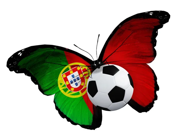 Borboleta com bandeira e bola de Portugal — Fotografia de Stock