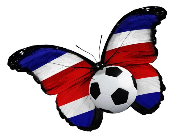 蝴蝶与哥斯达黎加国旗和球 — 图库照片