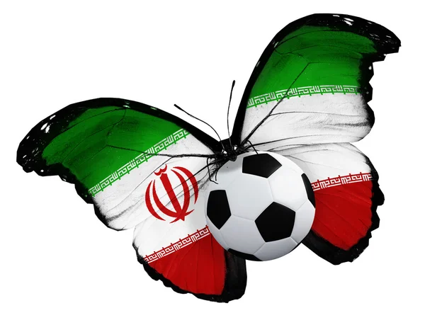 Borboleta com bandeira iraniana e bola — Fotografia de Stock