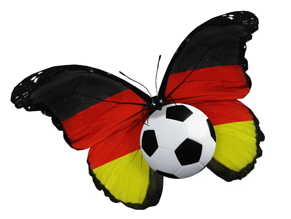 Borboleta com bandeira e bola da Alemanha — Fotografia de Stock