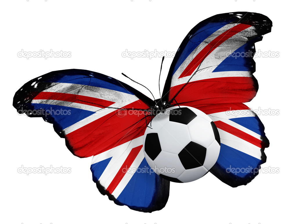 Schmetterling mit englische Fahne und ball — Stockfoto © sun_tiger