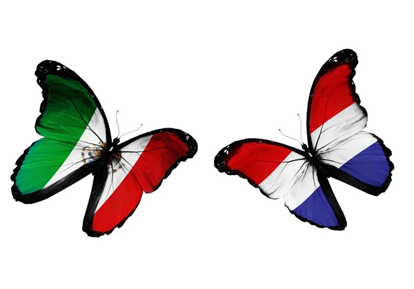 Butterflies with Mexico and Holland flags — Stock Photo, Image