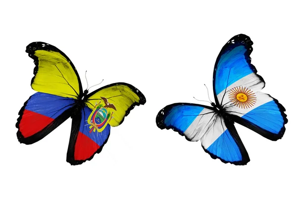 エクアドル、アルゼンチン、フラグと蝶 — ストック写真